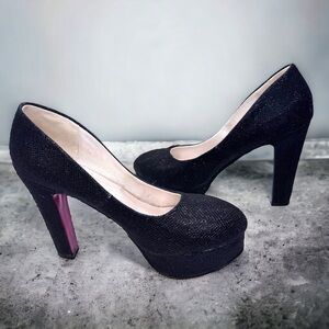 New Elegant High Heels Platform Shoes, Sparkly Black with Red Under-sole, Size 9